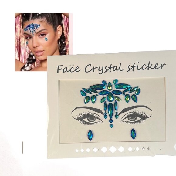 Green & Blue Iridescent Face Rhinestone Crystal Festival Face Stickers - Picture 3 of 6